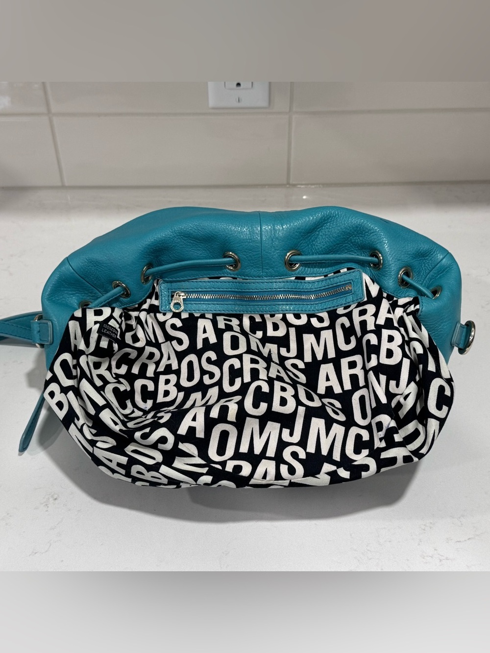 Marc by Marc Jacobs Classic Q Drawstring Leather Hobo Satchel Purse – Teal - Picture 7 of 16